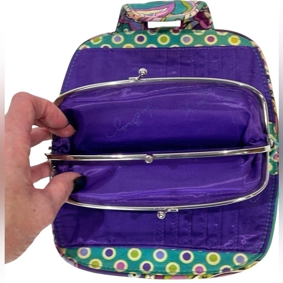 Vera Bradley Kiss N Snap Wallet/Clutch Paisley Jamboree Purple/Green/Pink GUC - Picture 4 of 8